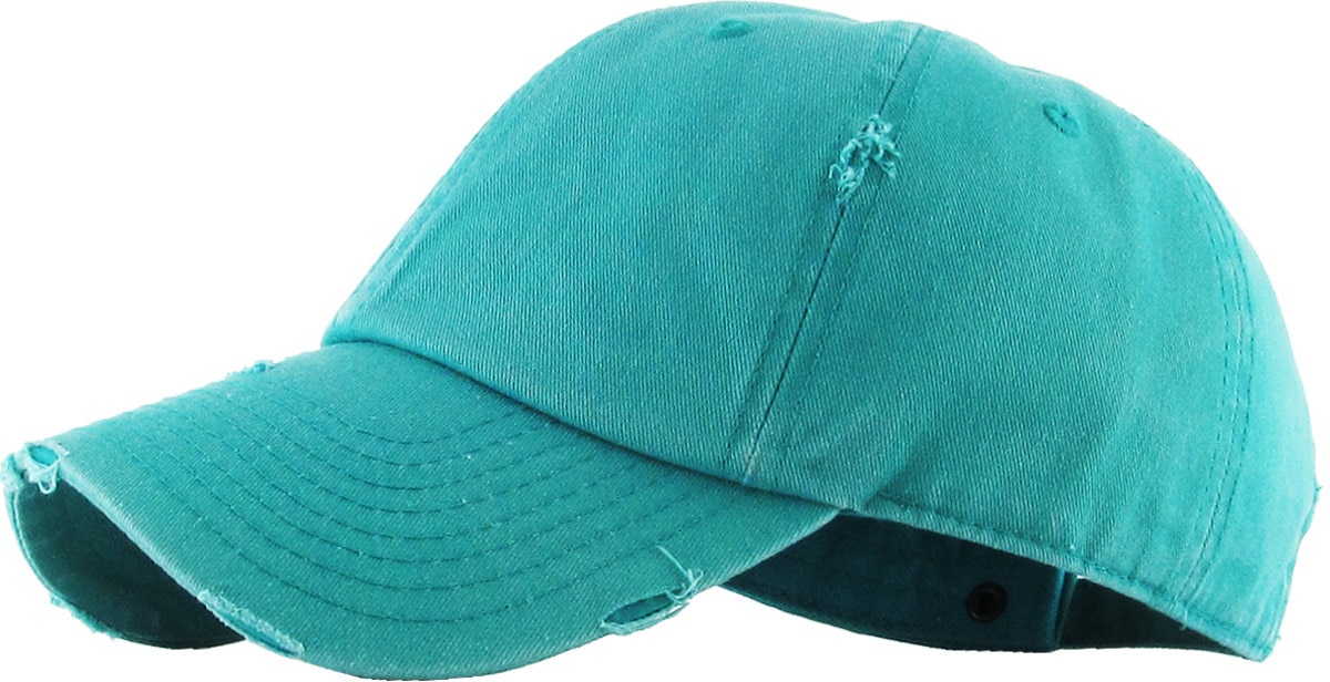 Pigment Washed Turquoise Distressed Vintage Baseball Cap Side View